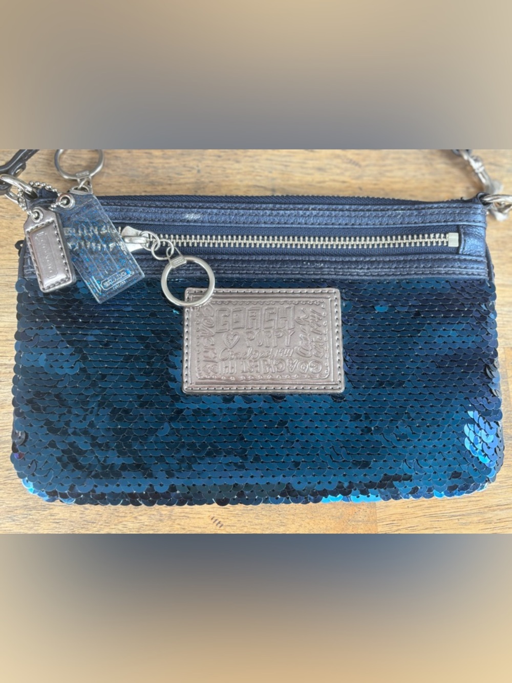 Coach Sequin Poppy Double Zip Wristlet with original rare hang tags